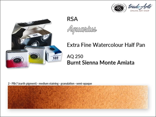 Farba akwarelowa Half Pan Aquarius Burnt Sienna Monte Amiata 250, półkostka akwarelowa Aquarius Burnt Sienna Monte Amiata 250,  Aquarius  Burnt Sienna Monte Amiata 250 półkostka akwarelowa, farba akwarelowa półkostka Aquarius RSA,