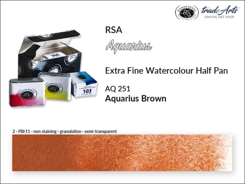Farba akwarelowa Half Pan Aquarius Brown 251, półkostka akwarelowa Aquarius Brown 251,  Aquarius Brown 251 półkostka akwarelowa, farba akwarelowa półkostka Aquarius RSA, akwarele, kostki akwarelowe,