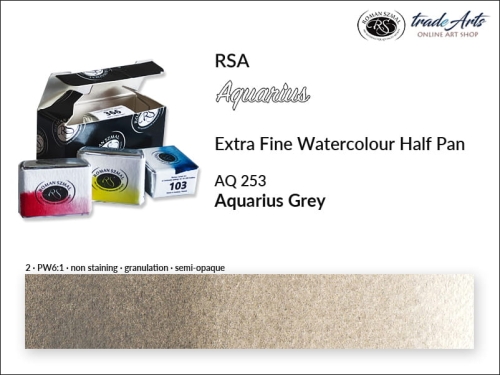 Farba akwarelowa Half Pan Aquarius Grey 253, półkostka akwarelowa Aquarius Grey 253,  Aquarius Grey 253 półkostka akwarelowa, farba akwarelowa półkostka Aquarius RSA, akwarele, kostki akwarelowe,