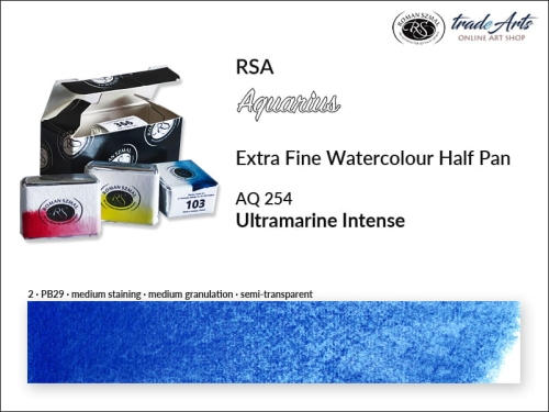 Farba akwarelowa Half Pan Aquarius Ultramrine Intense 254, półkostka akwarelowa Aquarius Ultramarine Intense 254,  Aquarius  Ultramarine Intense 254 półkostka akwarelowa, farba akwarelowa półkostka Aquarius RSA, akwarele, kostki akwarelowe,