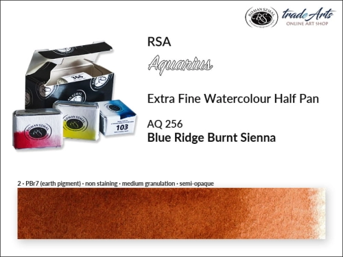 Farba akwarelowa Half Pan Aquarius Blue Ridge Burnt Sienna 256, półkostka akwarelowa Aquarius Blue Ridge Burnt Sienna 256,  Aquarius  Blue Ridge Burnt Sienna 256 półkostka akwarelowa, farba akwarelowa półkostka Aquarius RSA, akwarele, kostki akwarelowe,