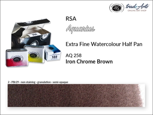 Farba akwarelowa Half Pan Aquarius Iron Chrome Brown 258, półkostka akwarelowa Aquarius Iron Chrome Brown 258,  Aquarius Iron Chrome Brown 258 półkostka akwarelowa, farba akwarelowa półkostka Aquarius RSA, akwarele, kostki akwarelowe,