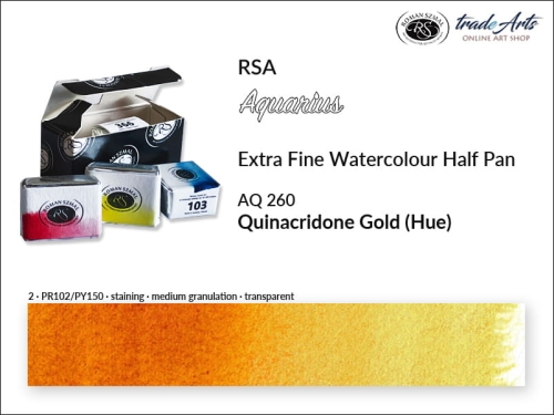 Farba akwarelowa Half Pan Aquarius Quinacridone Gold (Hue) 260, półkostka akwarelowa Aquarius Quinacridone Gold (Hue) 260,  Aquarius Quinacridone Gold (Hue) 260 półkostka akwarelowa, farba akwarelowa półkostka Aquarius RSA, akwarele, kostki akwarelowe,