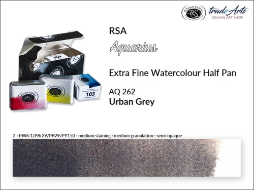 Farba akwarelowa Half Pan Aquarius Urban Grey 262, półkostka  akwarela Aquarius Urban Grey 262, Aquarius Urban Grey 262 półkostka akwarelowa, farby akwarelowe półkostka Aquarius RSA,