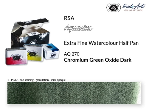 Farba akwarelowa Half Pan Aquarius Chromium Green Oxide Dark 270, półkostka akwarela Aquarius Chromium Green Oxide Dark 270, Aquarius Chromium Green Oxide Dark 270 półkostka akwarelowa, farby akwarelowe, półostka Aquarius RSA,