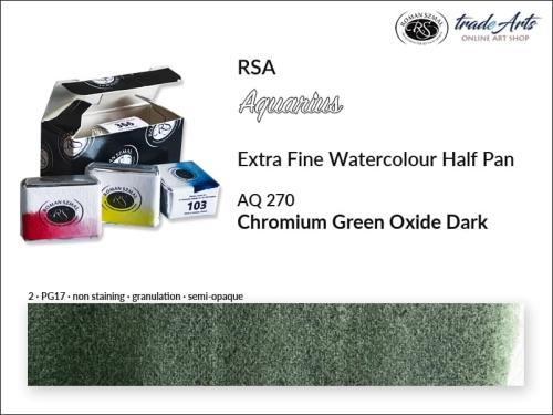 Farba akwarelowa Half Pan Aquarius Chromium Green Oxide Dark 270, półkostka akwarela Aquarius Chromium Green Oxide Dark 270, Aquarius Chromium Green Oxide Dark 270 półkostka akwarelowa, farby akwarelowe, półostka Aquarius RSA,