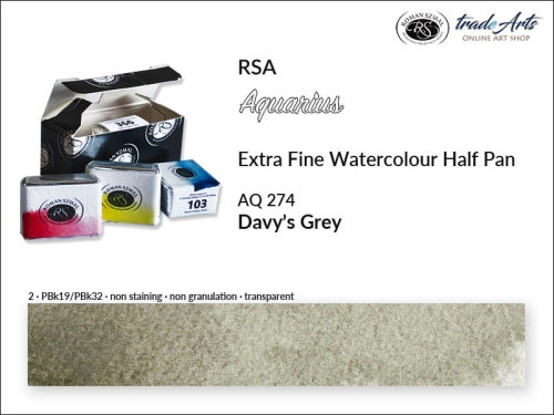 Farba akwarelowa Half Pan Aquarius Davy's Grey 274, półkostka akwarela Aquarius Davy's Grey 274, Aquarius Davy's Grey 274 półkostka akwarelowa, farby akwarelowe, półkostka Aquarius RSA,