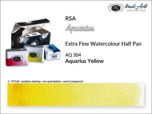 Farba akwarelowa Half Pan Aquarius Yellow 304, półkostka akwarelowa Aquarius Yellow 304,  Aquarius Yellow 304 półkostka akwarelowa, farba akwarelowa półkostka Aquarius RSA, akwarele, kostki akwarelowe,