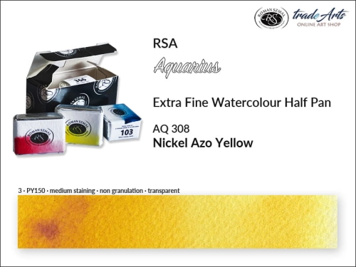 Farba akwarelowa Half Pan Aquarius Nickel Azo Yellow 308, półkostka akwarelowa Aquarius Nickel Azo Yellow 308, Aquarius  Nickel Azo Yellow 308 półkostka akwarelowa, farba akwarelowe półkostka Aquarius RSA, akwarele, kostki akwarelowe,