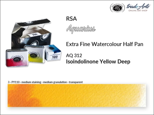 Farba akwarelowa Half Pan Aquarius Isoindolinone Yellow Deep 312, półkostka akwarelowa Aquarius Isoindolinone Yellow Deep 312, Aquarius  Isoindolinone Yellow Deep 312 półkostka akwarelowa, farba akwarelowe półkostka Aquarius RSA,