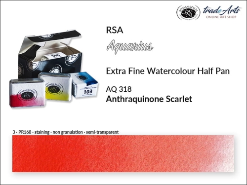 Farba akwarelowa Half Pan Aquarius Anthraquinone Scarlet 318, półkostka akwarelowa Aquarius Anthraquinone Scarlet 318,  półkostka akwarela Aquarius Anthraquinone Scarlet 318, akwarela półkostka Aquarius RSA, akwarele, kostki akwarelowe,