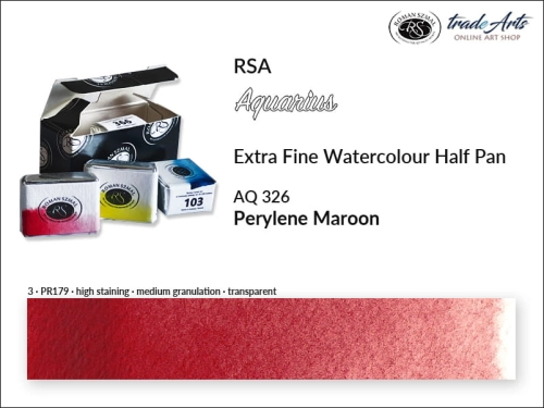 Farba akwarelowa Half Pan Aquarius Perylene Maroon 326, półkostka akwarelowa Aquarius Perylene Maroon 326,  Aquarius  Perylene Maroon 326 półkostka akwarelowa, farba akwarelowa półkostka Aquarius RSA, akwarele, kostki akwarelowe,