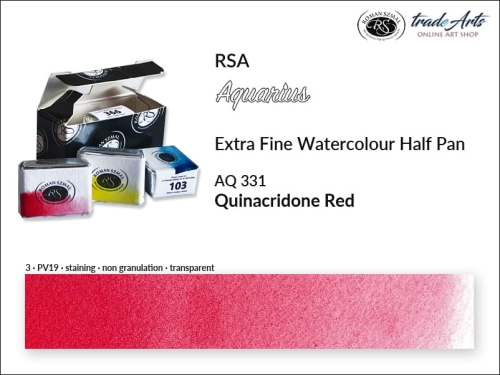 Farba akwarelowa Half Pan Aquarius Quinacridone Red 331, półkostka akwarelowa Aquarius Quinacridone Red 331,  Aquarius  Quinacridone Red 331 półkostka akwarelowa, farba akwarelowa półkostka Aquarius RSA, akwarele, kostki akwarelowe,