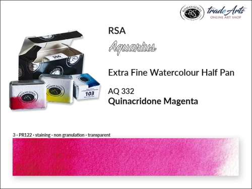 Farba akwarelowa Half Pan Aquarius Quinacridone Magenta 332, półkostka akwarelowa Aquarius Quinacridone Magenta 332, Aquarius Quinacridone Magenta 332 półkostka akwarelowa, farba akwarelowa półkostka Aquarius RSA, akwarele, kostki akwarelowe,