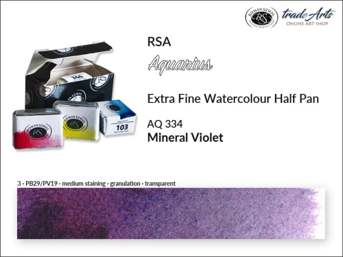 Farba akwarelowa Half Pan Aquarius Mineral Violet 334, półkostka akwarelowa Aquarius Mineral Violet 334,  Aquarius  Mineral Violet 334 półkostka akwarelowa, farba akwarelowa półkostka Aquarius RSA, akwarele, kostki akwarelowe,