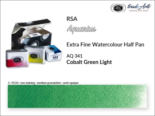 Farba akwarelowa half Pan Aquarius Cobalt Green Light 341, półkostka akwarelowa Aquarius Cobalt Green Light 341,  Aquarius  Cobalt Green Light 341 półkostka akwarelowa, farba akwarelowa półkostka Aquarius RSA, akwarele, kostki akwarelowe,