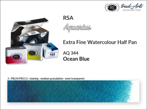Farba akwarelowa Half Pan Aquarius Ocean Blue 344, półkostka akwarelowa Aquarius Ocean Blue 344,  Aquarius  Ocean Blue 344 półkostka akwarelowa, farba akwarelowa półkostka Aquarius RSA, akwarele, kostki akwarelowe,