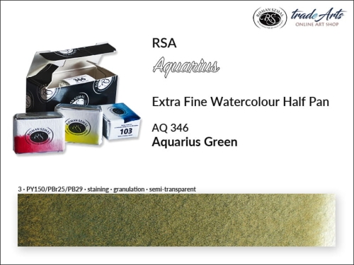 Farba akwarelowa Half Pan Aquarius Green 346, półkostka akwarelowa Aquarius Green 346,  Aquarius Green 346 półkostka akwarelowa, farba akwarelowa półkostka Aquarius RSA, akwarele, kostki akwarelowe,