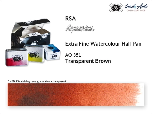 Farba akwarelowa Half Pan Aquarius Transparent Brown 351, półkostka akwarelowa Aquarius Transparent Brown 351,  Aquarius Transparent Brown 351 półkostka akwarelowa, farba akwarelowa półkostka Aquarius RSA, akwarele, kostki akwarelowe,