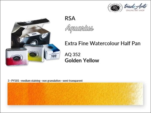 Farba akwarelowa Half Pan Aquarius Golden Yellow 352, półkostka akwarelowa Aquarius Golden Yellow 352, półkostka akwarela Aquarius Golden Yellow 352, akwarela półkostka Aquarius RSA, akwarele,
