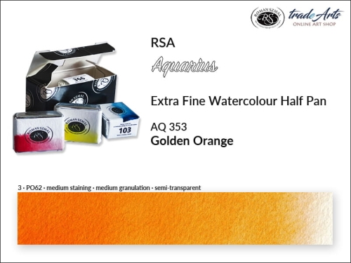 Farba akwarelowa Half Pan Aquarius Golden Orange 353, półkostka akwarelowa Aquarius Golden Orange 353, półkostka akwarela Aquarius Golden Orange 353, akwarela półkostka Aquarius RSA, akwarele,