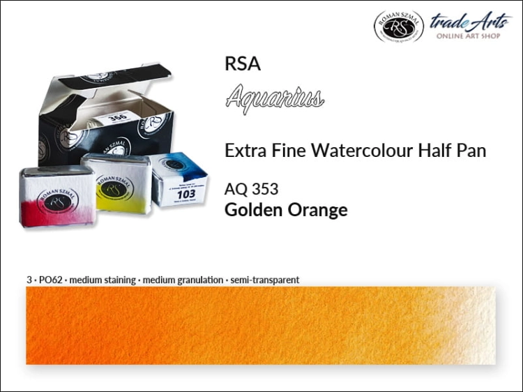 Farba akwarelowa Half Pan Aquarius Golden Orange 353, półkostka akwarelowa Aquarius Golden Orange 353, półkostka akwarela Aquarius Golden Orange 353, akwarela półkostka Aquarius RSA, akwarele,