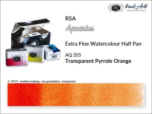 Farba akwarelowa Half Pan Aquarius Transparent Pyrrole Orange 355, półkostka akwarelowa Aquarius Transparent Pyrrole Orange 355, Aquarius  Transparent Pyrrole Orange 355 półkostka akwarelowa, farba akwarelowe półkostka Aquarius RSA,
