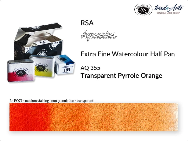 Farba akwarelowa Half Pan Aquarius Transparent Pyrrole Orange 355, półkostka akwarelowa Aquarius Transparent Pyrrole Orange 355, Aquarius  Transparent Pyrrole Orange 355 półkostka akwarelowa, farba akwarelowe półkostka Aquarius RSA,