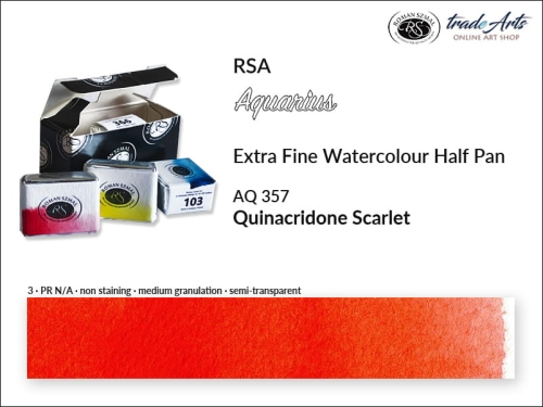 Farba akwarelowa Half Pan Aquarius Quinacridone Scarlet 357, półkostka akwarelowa Aquarius Quinacridone Scarlet 357, Aquarius  Quinacridone Scarlet 357 półkostka akwarelowa, farba akwarelowe półkostka Aquarius RSA, akwarele, kostki akwarelowe,