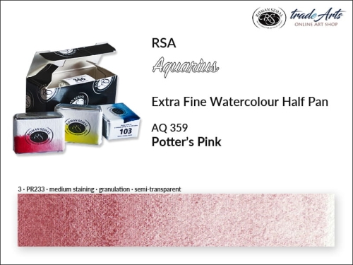 Farba akwarelowa Half Pan Aquarius Potter's Pink 359, półkostka akwarelowa Aquarius Potter's Pink 359,  Aquarius Potter's Pink 359 półkostka akwarelowa, farba akwarelowa półkostka Aquarius RSA, akwarele, kostki akwarelowe,
