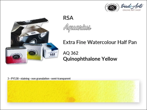 Farba akwarelowa Half Pan Aquarius Quinophthalone Yellow 362, półkostka akwarelowa Aquarius Quinophthalone Yellow 362, Aquarius  Quinophthalone Yellow 362 półkostka akwarelowa, farba akwarelowe półkostka Aquarius RSA, akwarele, kostki akwarelowe,