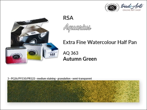 Farba akwarelowa Half Pan Aquarius Autumn Green 363, półkostka akwarelowa Aquarius Autumn Green 363, Aquarius  Autumn Green 363 półkostka akwarelowa, farba akwarelowa półkostka Aquarius RSA, akwarele, kostki akwarelowe,