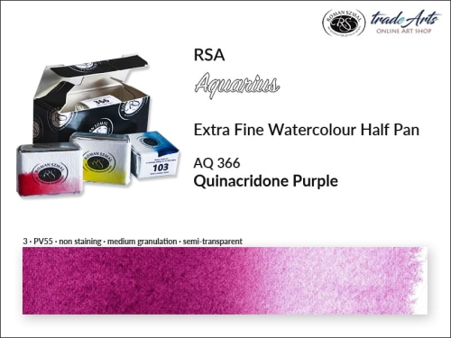 Farba akwarelowa Half Pan Aquarius Quinacridone Purple 366, półkostka akwarelowa Aquarius Quinacridone Purple 366,  Aquarius  Quinacridone Purple 366 półkostka akwarelowa, farba akwarelowa półkostka Aquarius RSA, akwarele, kostki akwarelowe,
