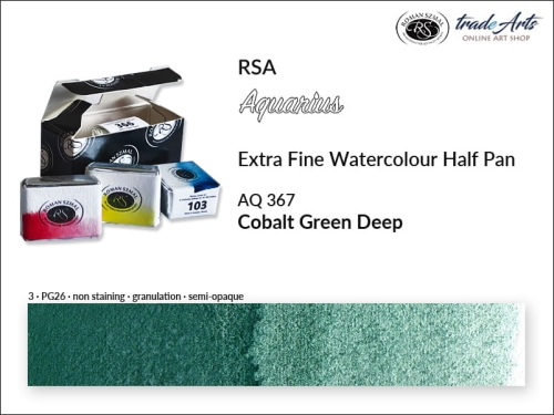 Farba akwarelowa Half Pan Aquarius Cobalt Green Deep 367, półkostka akwarelowa Aquarius Cobalt Green Deep 367,  Aquarius  Cobalt Green Deep 367 półkostka akwarelowa, farba akwarelowa półkostka Aquarius RSA, akwarele, kostki akwarelowe,