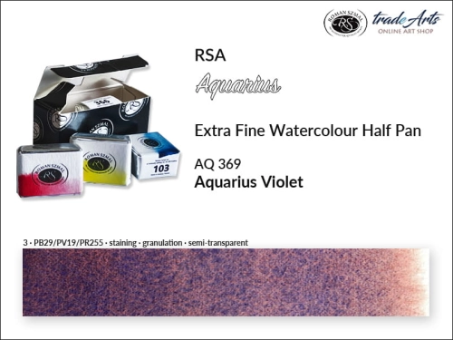 Farba akwarelowa Half Pan Aquarius Aquarius Violet 369, półkostka akwarelowa Aquarius Aquarius Violet 369, Aquarius  Violet 369 półkostka akwarelowa, farba akwarelowa półkostka Aquarius RSA, akwarele, kostki akwarelowe,