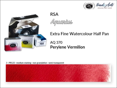 Farba akwarelowa Half Pan Aquarius Perylene Vermilion 370, półkostka akwarelowa Aquarius Perylene Vermilion 370, Perylene Vermilion 370 półkostka akwarelowa, farba akwarelowa półkostka Aquarius RSA, akwarele, kostki akwarelowe,