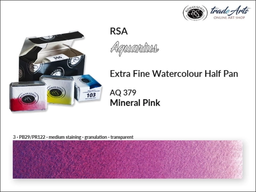 Farba akwarelowa Half Pan Aquarius Mineral Pink 379, półkostka akwarelowa Aquarius Mineral Pink 379, Mineral Pink 379 półkostka akwarelowa, farba akwarelowa półkostka Aquarius RSA, akwarele, kostki akwarelowe,