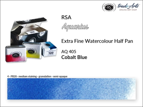 Farba akwarelowa Half Pan Aquarius Cobalt Blue 405, półkostka akwarelowa Aquarius Cobalt Blue 405,  Aquarius  Cobalt Blue 405 półkostka akwarelowa, farba akwarelowa półkostka Aquarius RSA, akwarele, kostki akwarelowe,