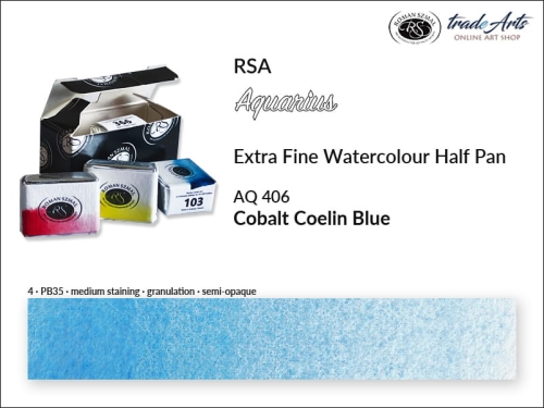 Farba akwarelowa Half Pan Aquarius Cobalt Coelin Blue 406, półkostka akwarelowa Aquarius Cobalt Coelin Blue 406,  Aquarius  Cobalt Coelin Blue 406 półkostka akwarelowa, farba akwarelowa półkostka Aquarius RSA, akwarele, kostki akwarelowe,