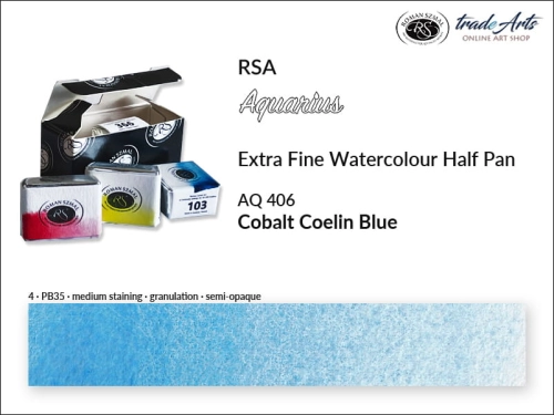 Farba akwarelowa Half Pan Aquarius Cobalt Coelin Blue 406, półkostka akwarelowa Aquarius Cobalt Coelin Blue 406,  Aquarius  Cobalt Coelin Blue 406 półkostka akwarelowa, farba akwarelowa półkostka Aquarius RSA, akwarele, kostki akwarelowe,