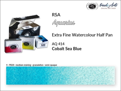 Farba akwarelowa Half Pan Aquarius Cobalt Sea Blue 414, półkostka akwarelowa Aquarius Cobalt Sea Blue 414,  Aquarius  Cobalt Sea Blue 414 półkostka akwarelowa, farba akwarelowa półkostka Aquarius RSA, akwarele, kostki akwarelowe,