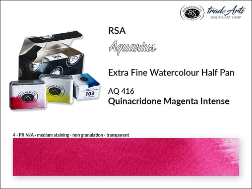 Farba akwarelowa Half Pan Aquarius Quinacridone Magenta Intense 416, półkostka akwarelowa Aquarius Quinacridone Magenta Intense 416,  Aquarius  Misty Morning 415 półkostka akwarelowa, farba akwarelowe półkostka Aquarius RSA, akwarele,