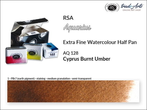 Farba akwarelowa Half Pan Aquarius Cyprus Burnt Umber 128, półkostka akwarelowa Aquarius Cyprus Burnt Umber 128,  Aquarius Cyprus Burnt Umber 128 półkostka akwarelowa, farba akwarelowa półkostka Aquarius RSA, akwarele, kostki akwarelowe,