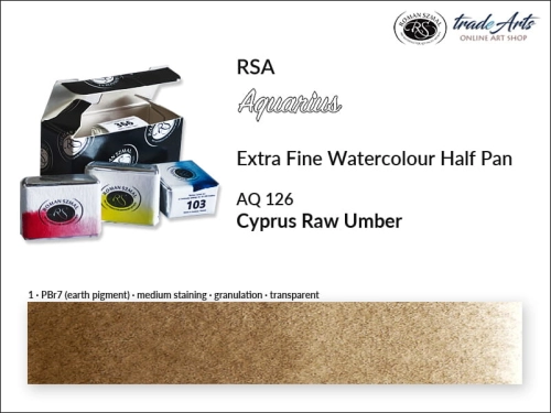 Farba akwarelowa Half Pan Aquarius Cyprus Raw Umber 126, półkostka akwarelowa Aquarius Cyprus Raw Umber 126,  Aquarius Cyprus Raw Umber 126 półkostka akwarelowa, farba akwarelowa półkostka Aquarius RSA, akwarele, kostki akwarelowe,