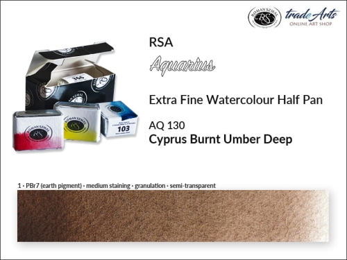 Farba akwarelowa Half Pan Aquarius Cyprus Burnt Umber Deep 130, półkostka akwarelowa Aquarius Cyprus Burnt Umber Deep 130,  Aquarius Cyprus Burnt Umber Deep 130 półkostka akwarelowa, farba akwarelowa pełna kostka Aquarius RSA,