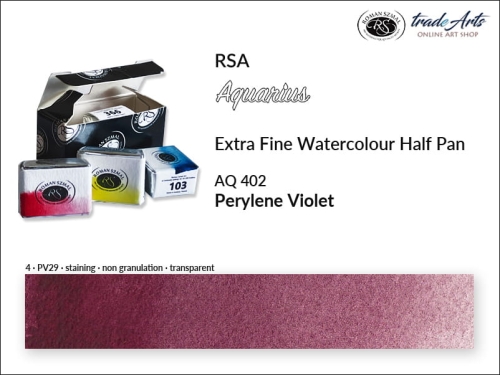 Farba akwarelowa Half Pan Aquarius Perylene Violet 402, półkostka akwarelowa Aquarius Perylene Violet 402,  Aquarius  Perylene Violet 402 półkostka akwarelowa, farba akwarelowa półkostka Aquarius RSA, akwarele, kostki akwarelowe,