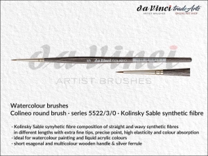 Pędzel akwarelowy okrągły da Vinci Colineo Watercolour Kolinsky Sable Synthetic Fibre, seria 5522, rozmiar 3/0