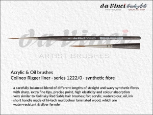 Pędzel do farb akrylowych okrągły liner da Vinci Colineo Rigger Kolinsky Sable Synthetic Fibre, seria 1222, rozmiar 0