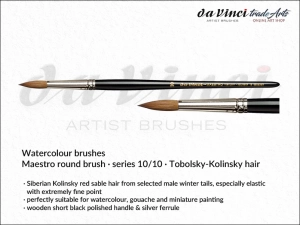 Pędzel akwarelowy okrągły Maestro da Vinci Watercolour Brushes Tobolsky-Kolinsky Sable, seria 10, rozmiar 10