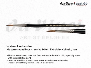 Pędzel akwarelowy okrągły Maestro da Vinci Watercolour Brushes Tobolsky-Kolinsky Sable, seria 10, rozmiar 6